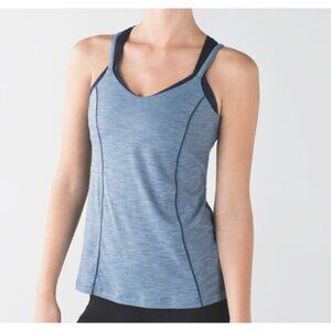 Lululemon Run For Gold Tank Top Built In Bra Heathered Blue Denim Navy Women's 2
